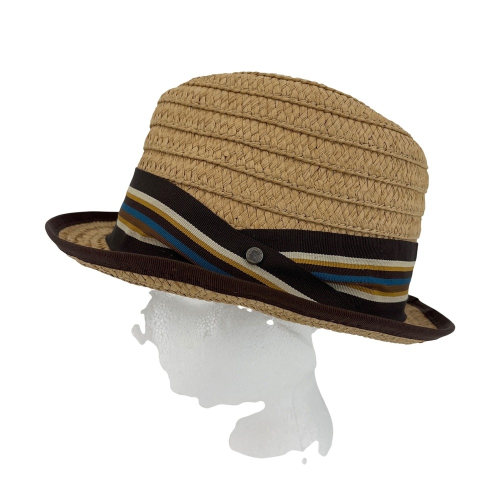 Kooringal Mens Tan Straw‎ Fedora Hat Striped Band 59cm One Size Braid